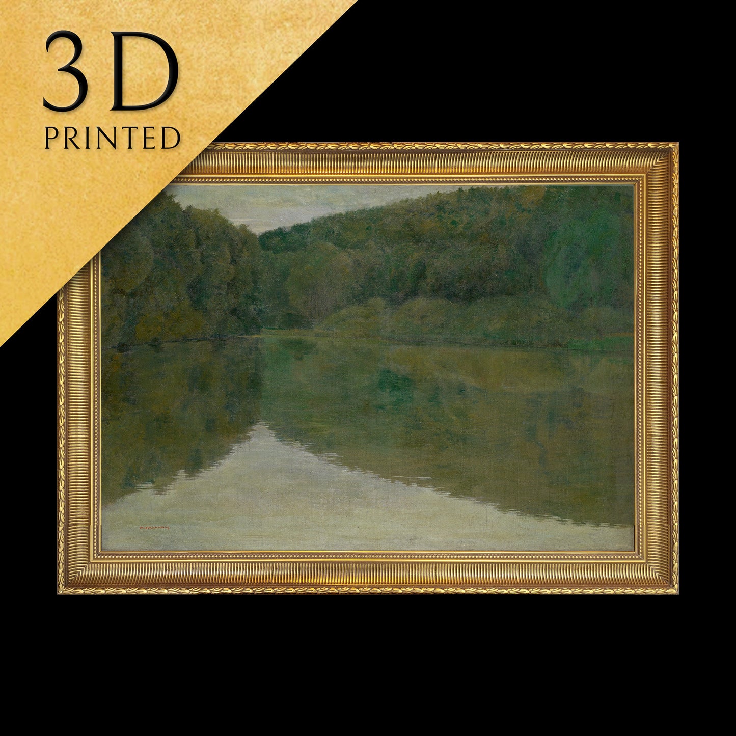 Der stille Teich by Friedrich König, 3d Printed with texture and brush strokes looks like original oil painting.