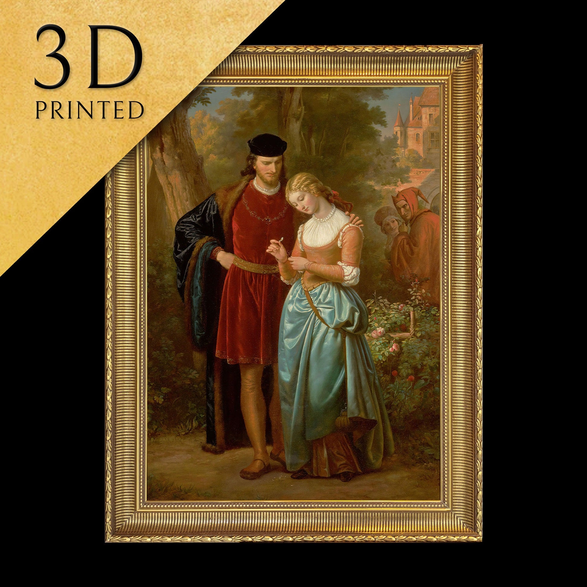 Faust and Marguerite In The Garden by Eugen Von Blaas, 3d Printed with texture and brush strokes looks like original oil painting.