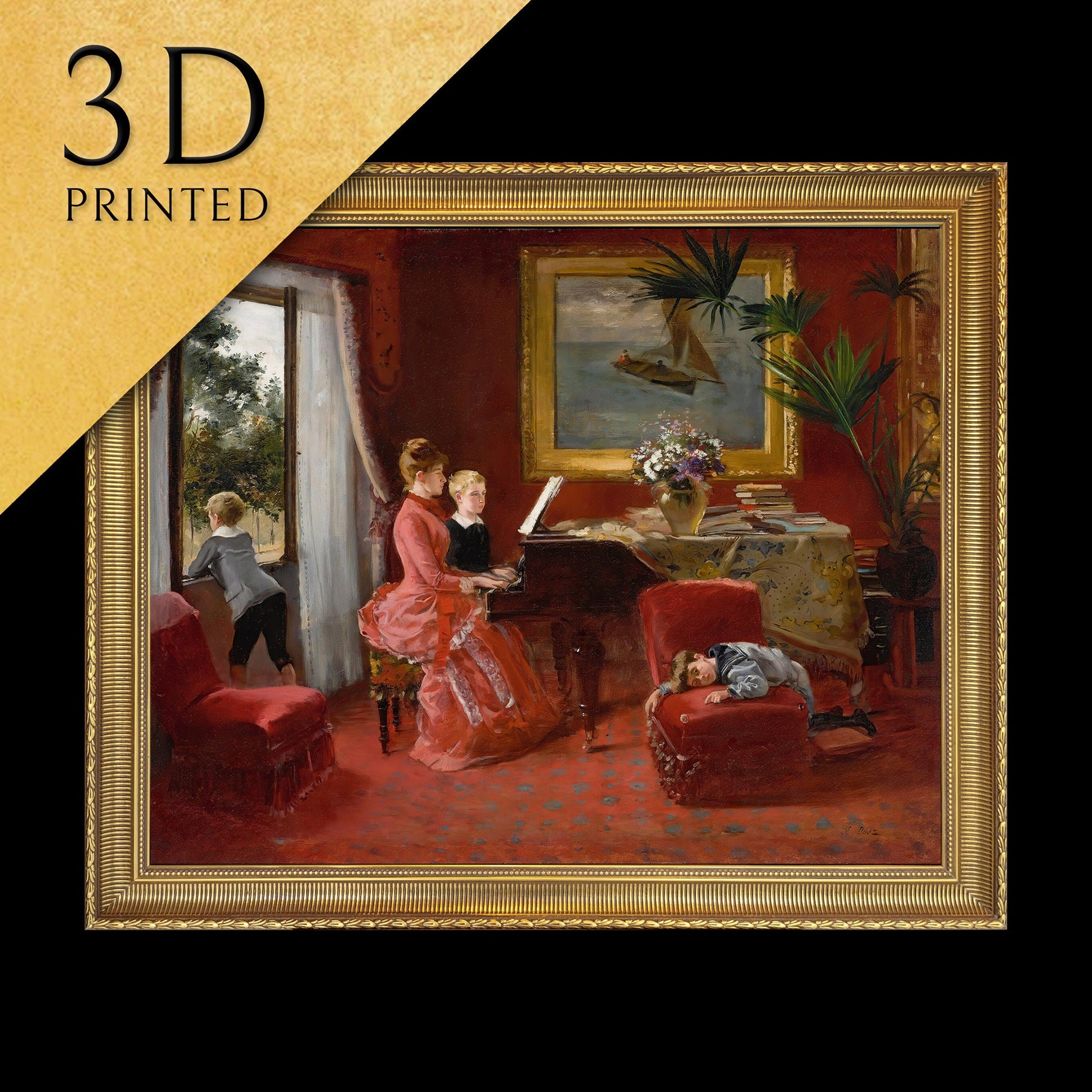 The Duet by Ernest Ange Duez, 3d Printed with texture and brush strokes looks like original oil painting.