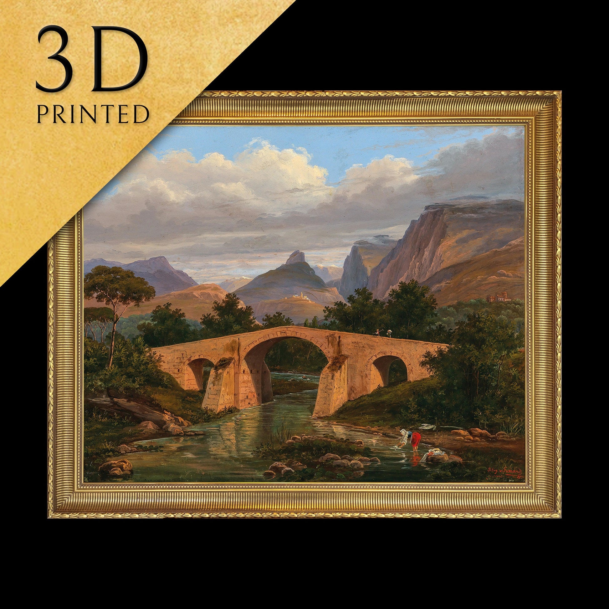 Ponte di Battipaglia Tra Salerno by Eugen Von Guerard, 3d Printed with texture and brush strokes looks like original oil painting.