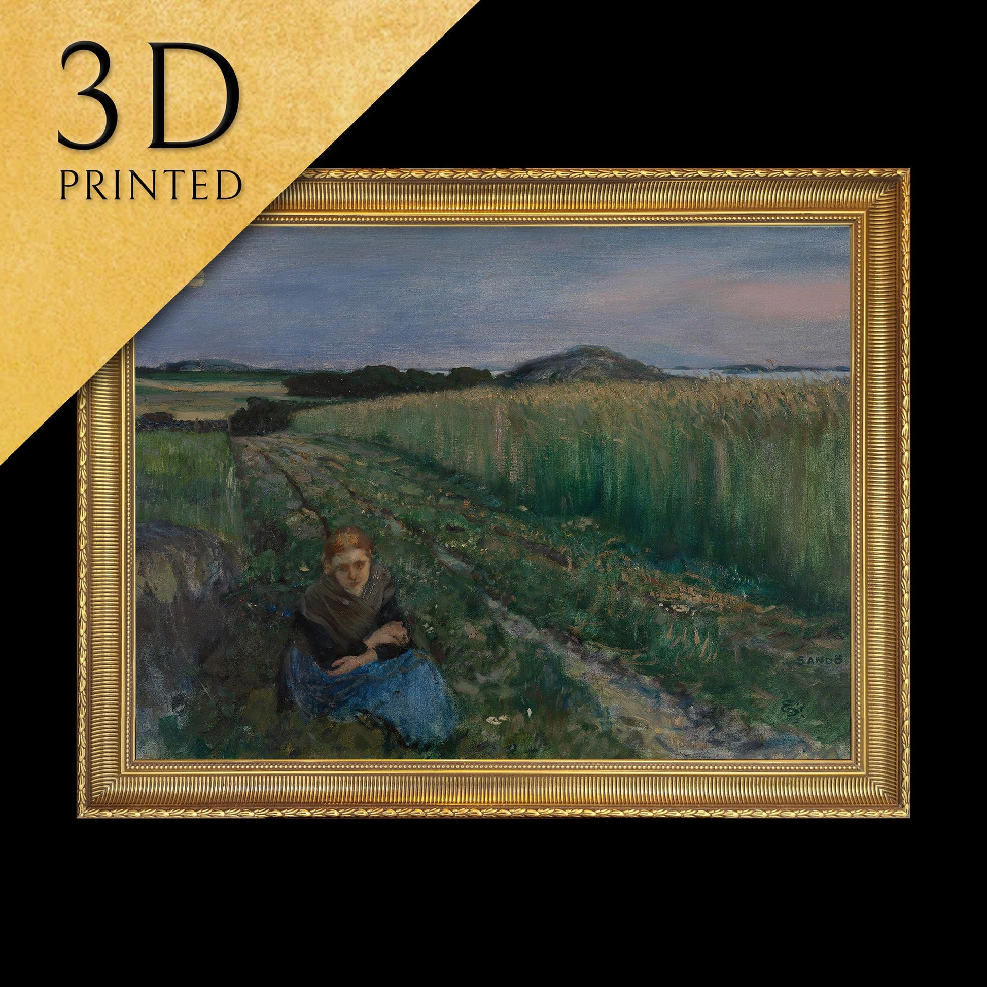 Summer Night at Sando by Eilif Peterssen, 3d Printed with texture and brush strokes looks like original oil painting.