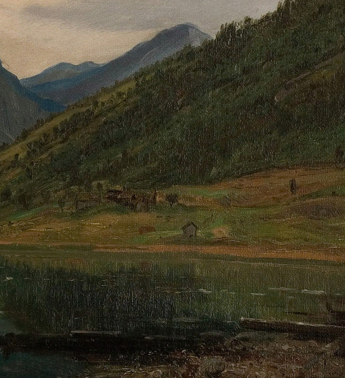 Aftenstemning, Fjærland by Amaldus Nielsen, 3d Printed with texture and brush strokes looks like original oil painting.