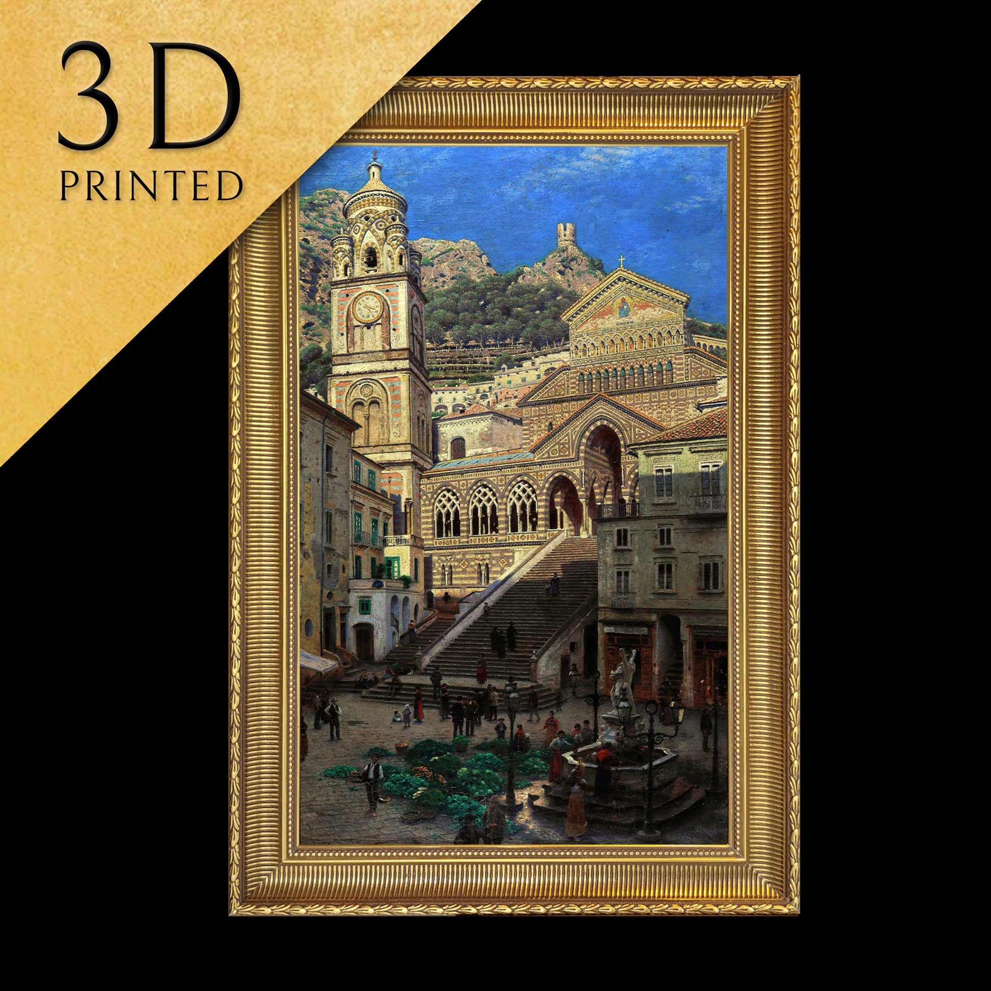 Amalfi Cathedral by Aleksander Gierymski, 3d Printed with texture and brush strokes looks like original oil painting.