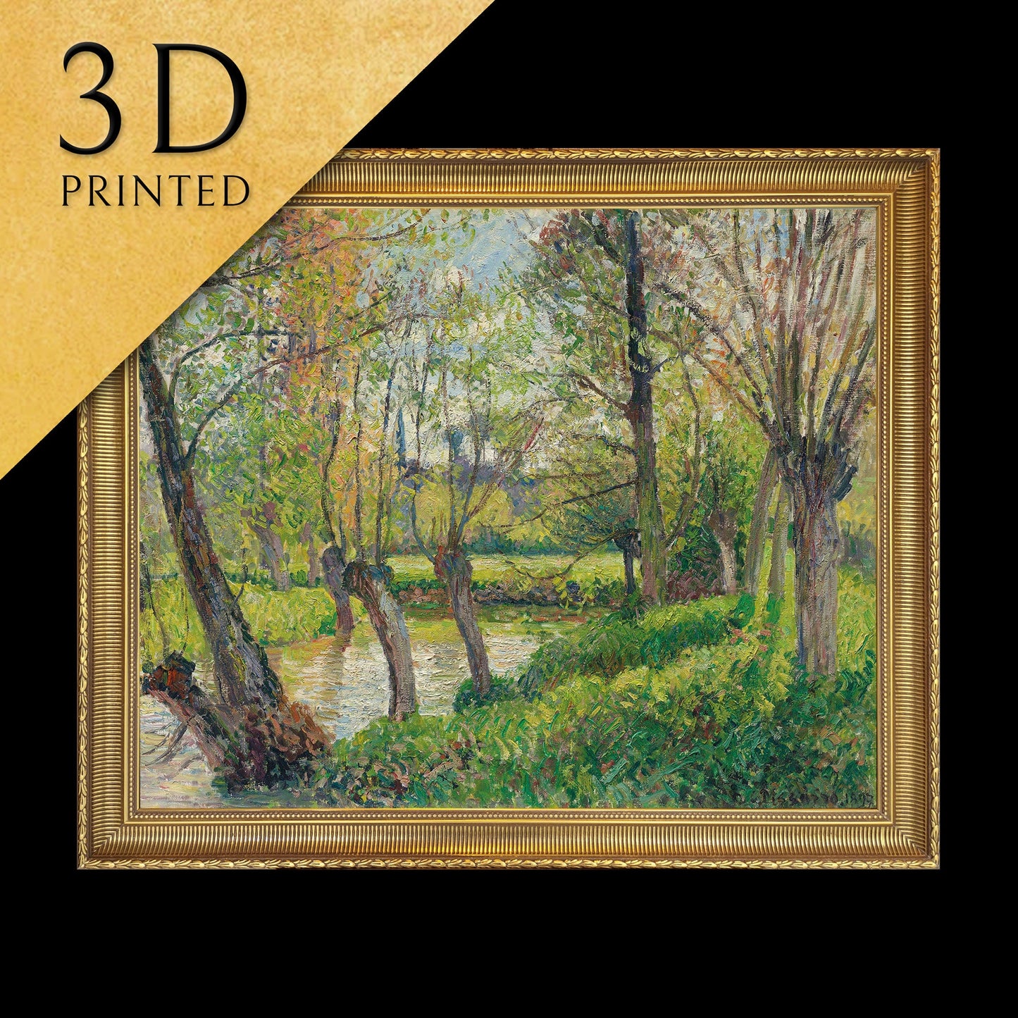 Bords De Lepte A Eragny by Camille Pisarro, 3d Printed with texture and brush strokes looks like original oil painting.