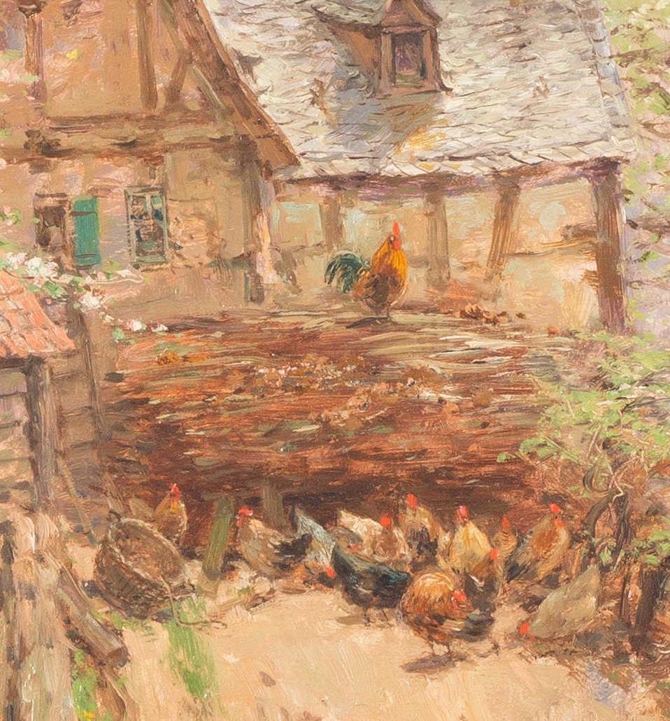 Heinrich Hartung Farmstead Spring 3D Print: Textured Oil Painting Replica