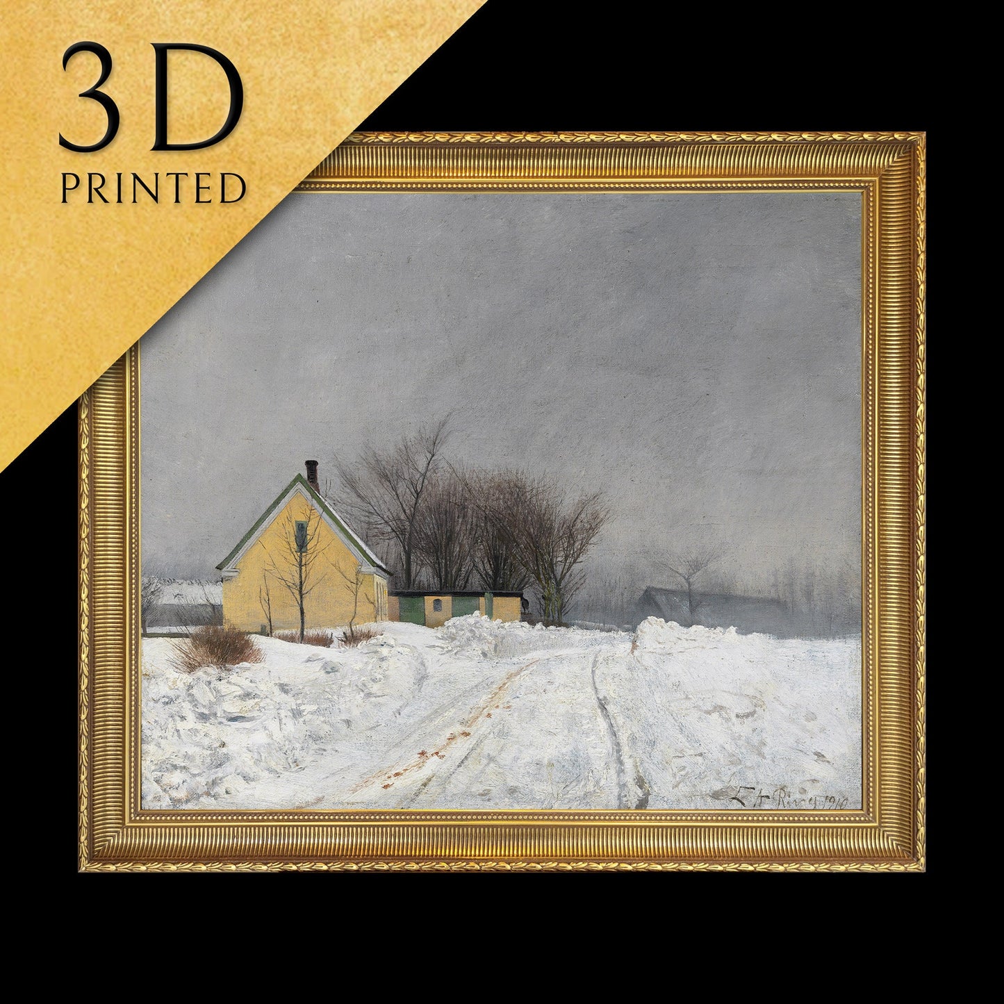 Foggy Winter Day by La Ring, 3d Printed with texture and brush strokes looks like original oil painting.