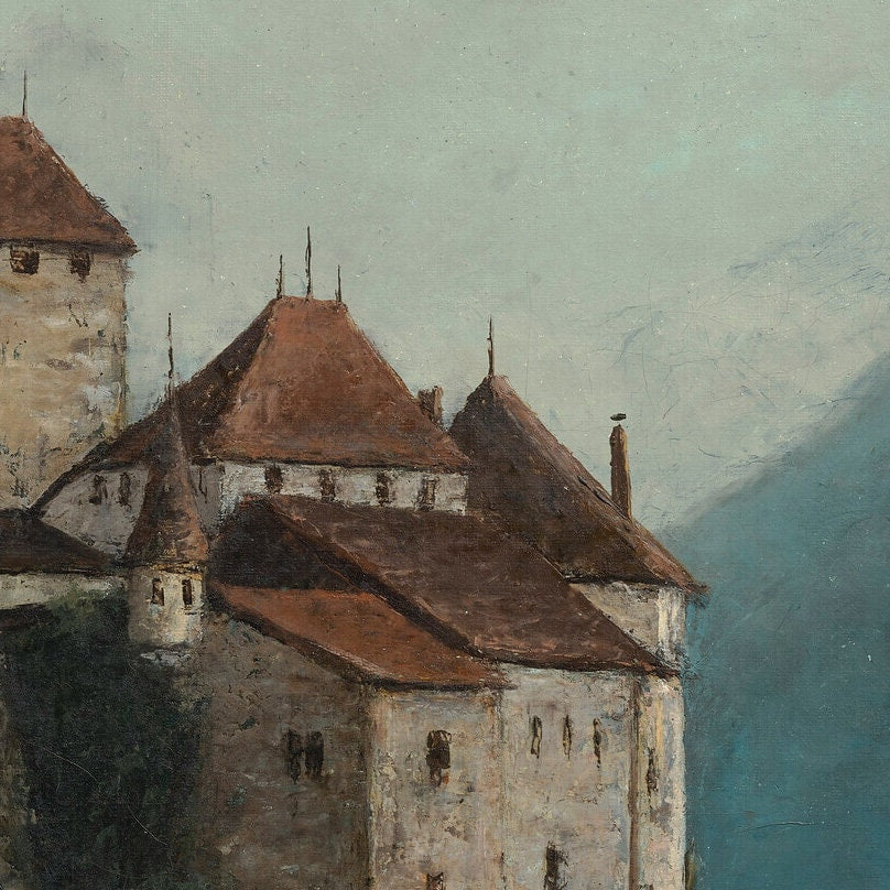 Le Chateau de Chillon, Lake Geneva by Gustave Courbet, 3d Printed with texture and brush strokes looks like original oil painting.