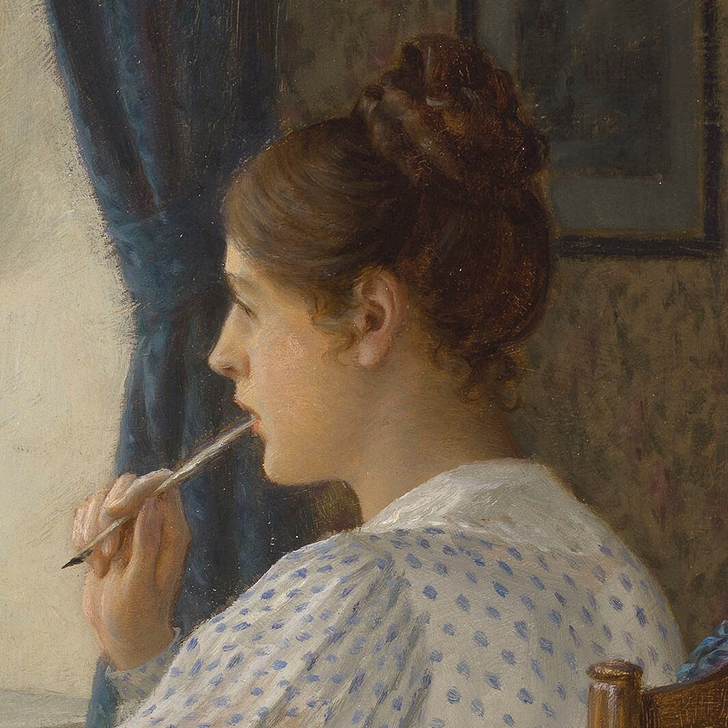 Straying Thoughts by Edmund Blair Leighton: 3D Textured Print