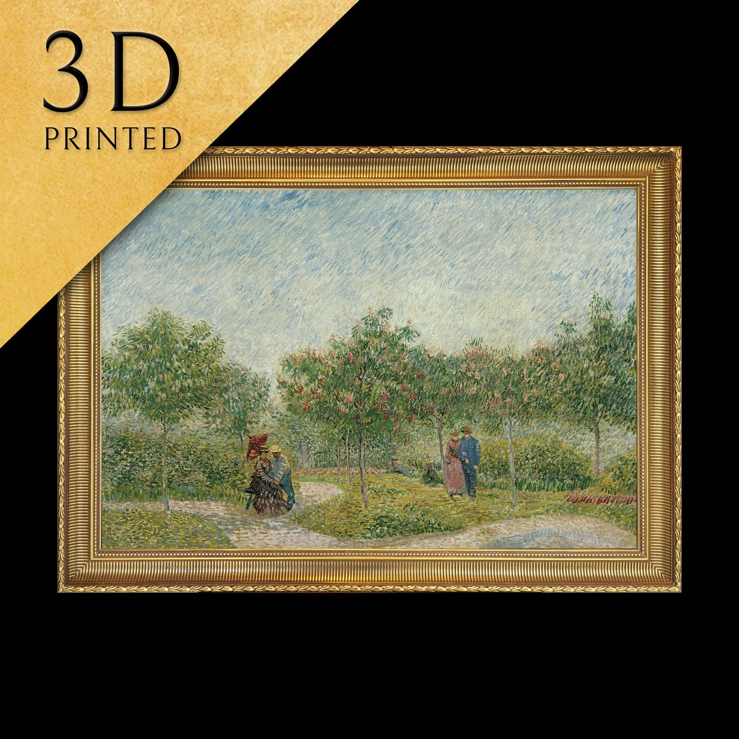 Garden in montmarte with lovers by Van Gogh , 3d Printed with texture and brush strokes looks like original oil painting.