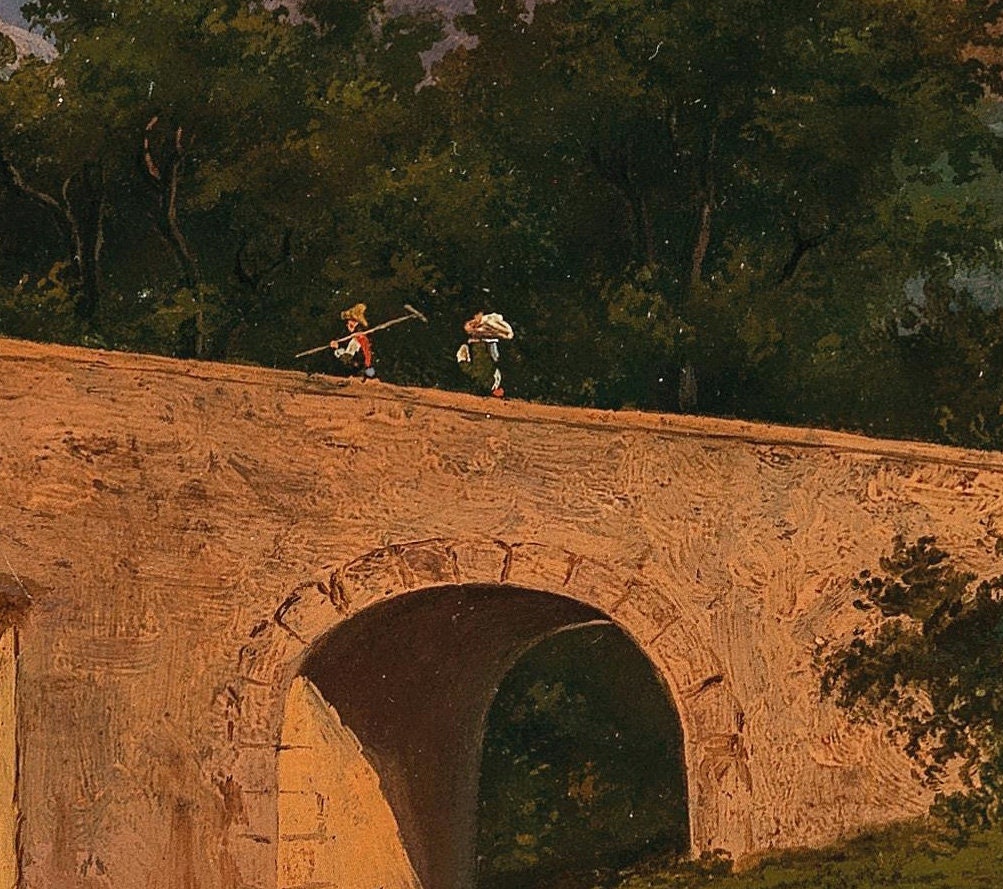 Ponte di Battipaglia Tra Salerno by Eugen Von Guerard, 3d Printed with texture and brush strokes looks like original oil painting.