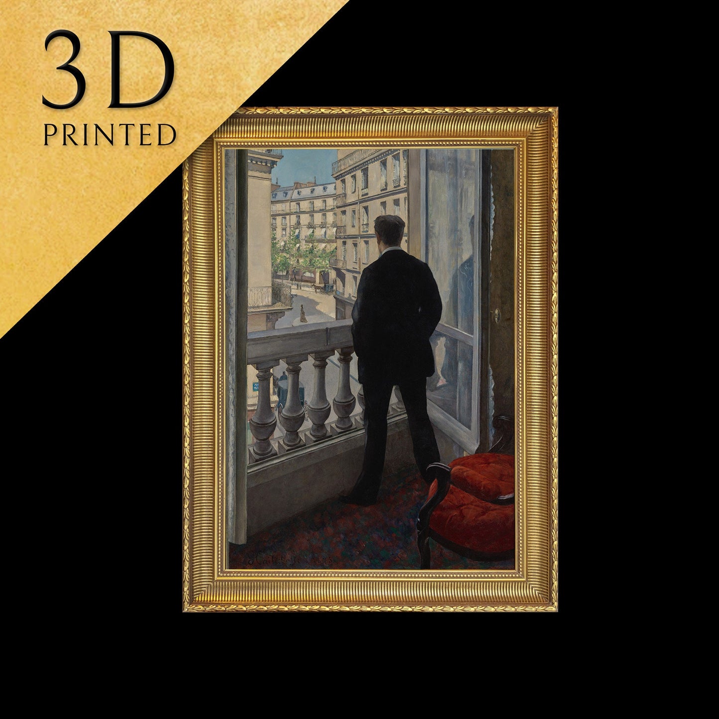 Young Man at His Window by Gustave Caillebotte, 3d Printed with texture and brush strokes looks like original oil painting.