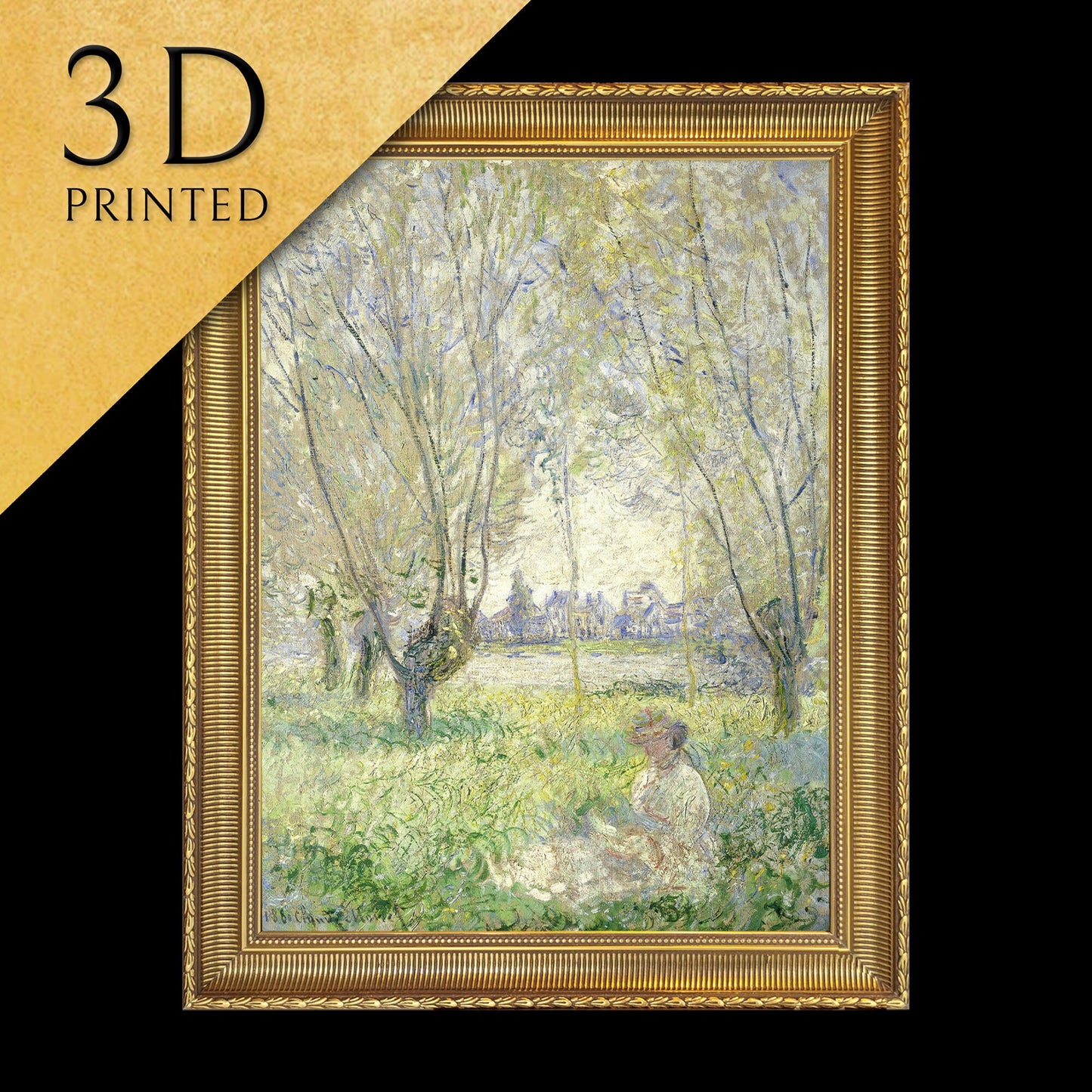 Woman Seated Under The Willows by Claude Monet , 3d Printed with texture and brush strokes looks like original oil painting.