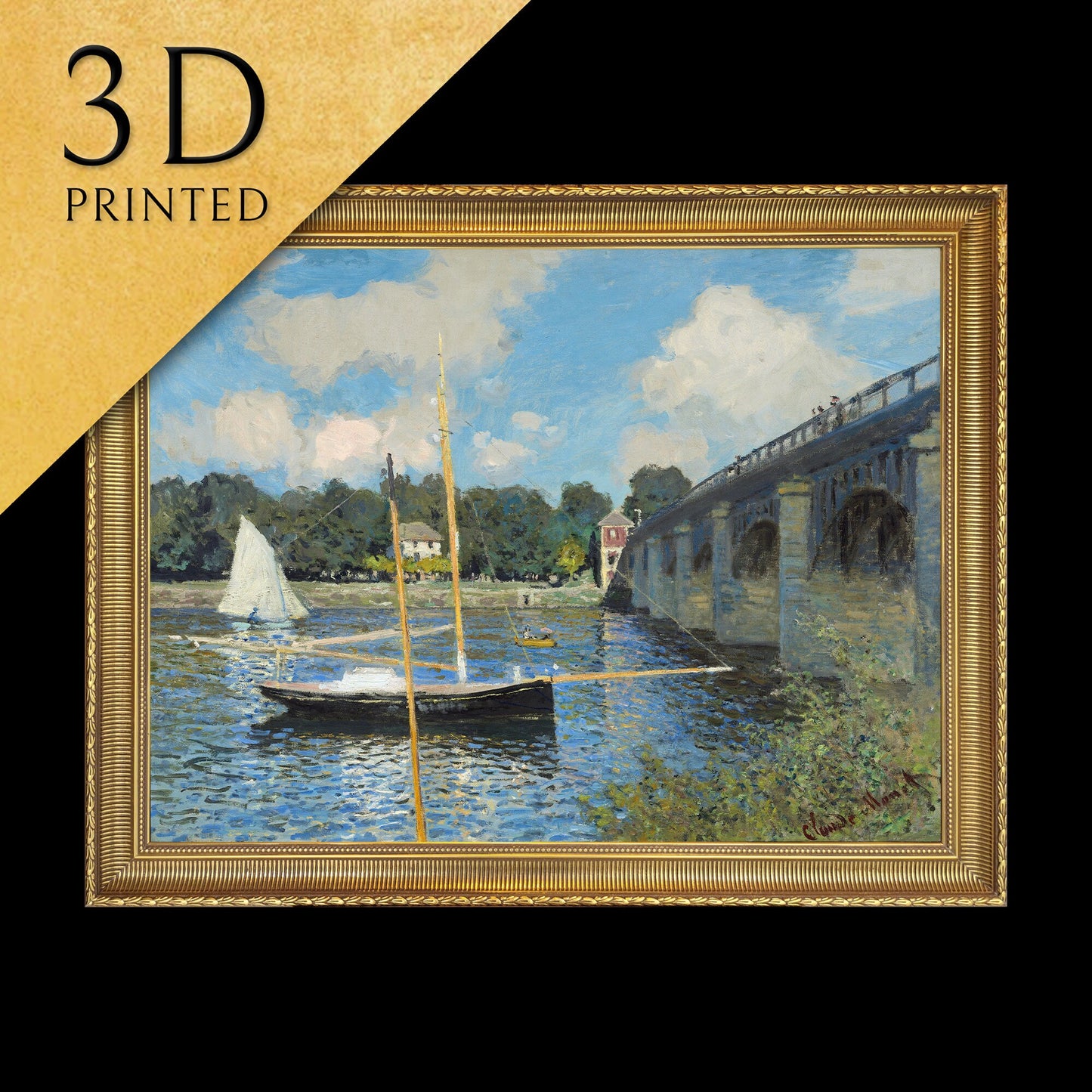 The Bridge at Argenteuil by Claude Monet, 3d Printed with texture and brush strokes looks like original oil painting.