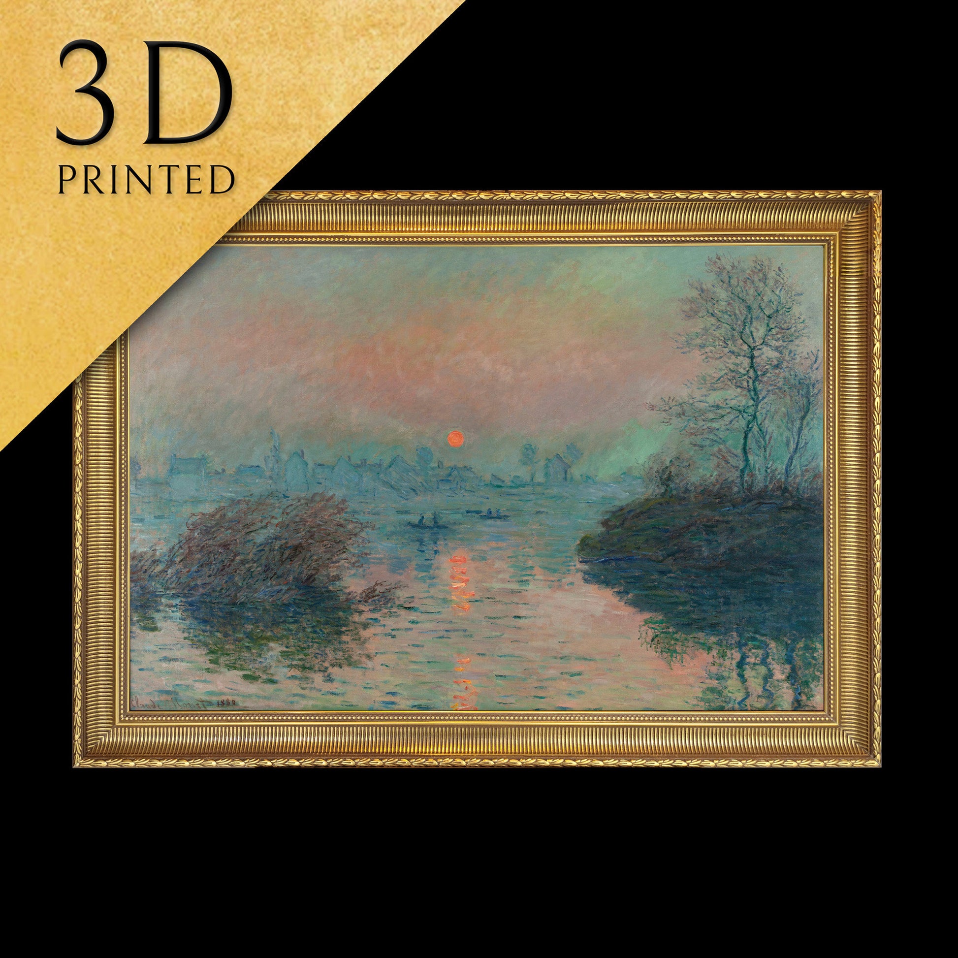 Soleil couchant sur la Seine a Lavacourt by Claude Monet,3d Printed with texture and brush strokes looks like original oil painting