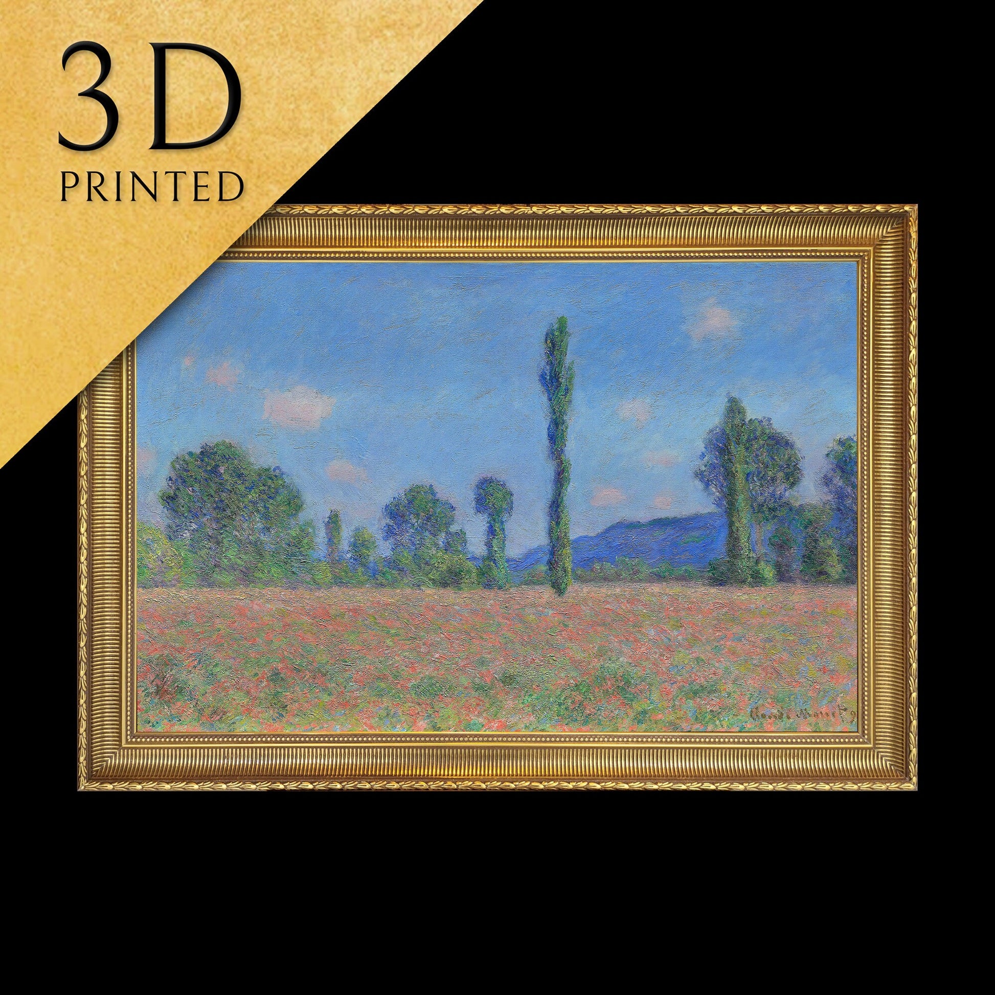 Poppy Field, Giverny by Claude Monet, 3d Printed with texture and brush strokes looks like original oil painting