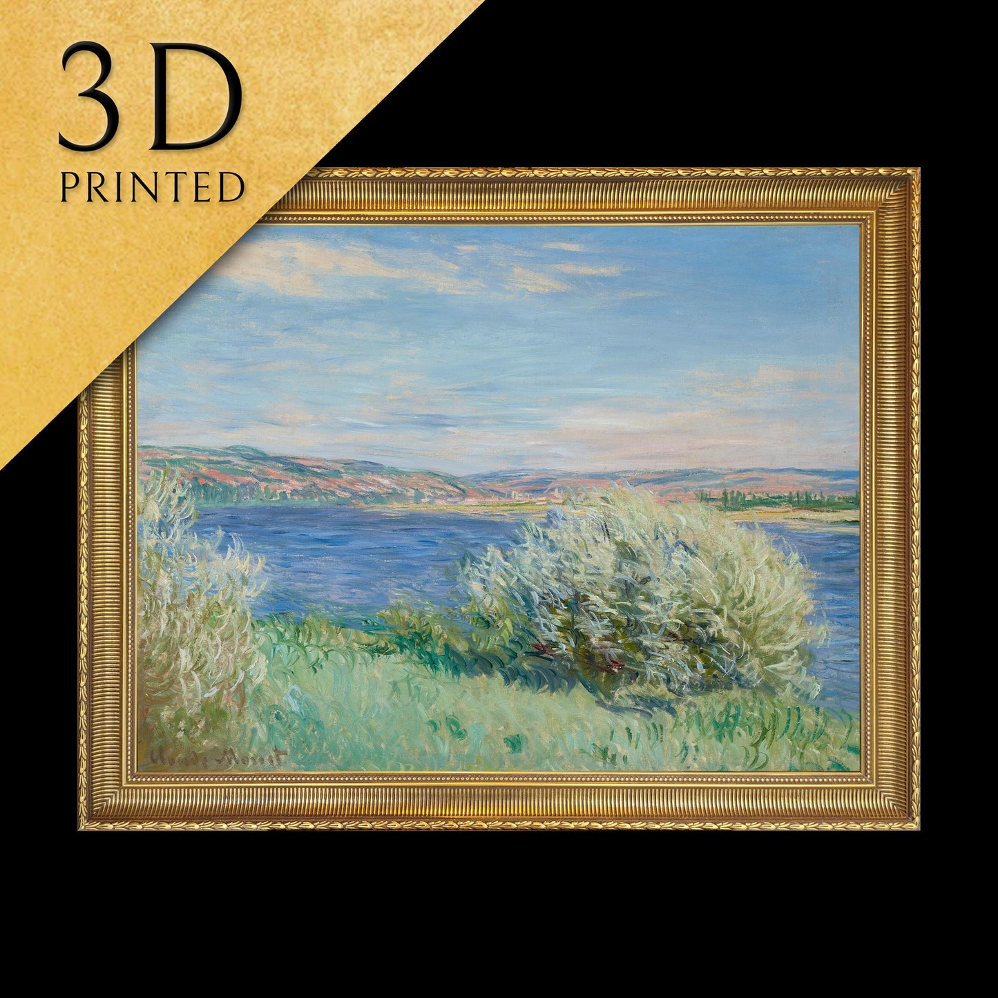 Les bords de la Seine pres de Vetheuil by Claude Monet, 3d Printed with texture and brush strokes looks like original oil painting