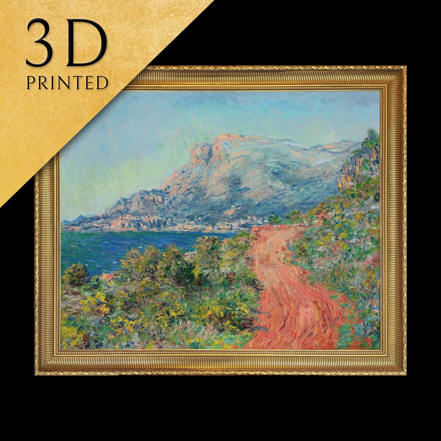 La route rouge pres de Menton by Claude Monet, 3d Printed with texture and brush strokes looks like original oil painting