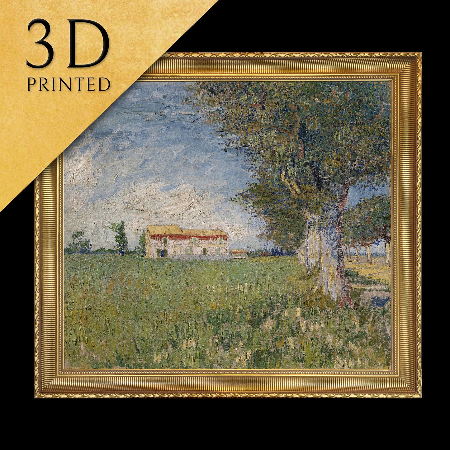 Farmhouse in a wheat field by Cloude Monet,3d Printed with texture and brush strokes looks like original oil painting.