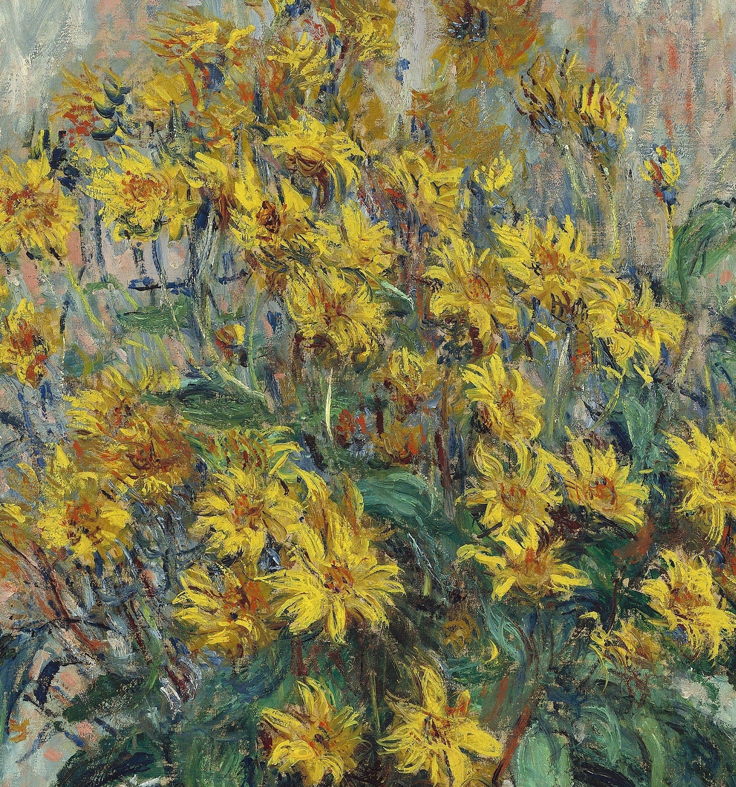 Jerusalem Artichoke Flowers by Cloude Monet,3d Printed with texture and brush strokes looks like original oil painting.