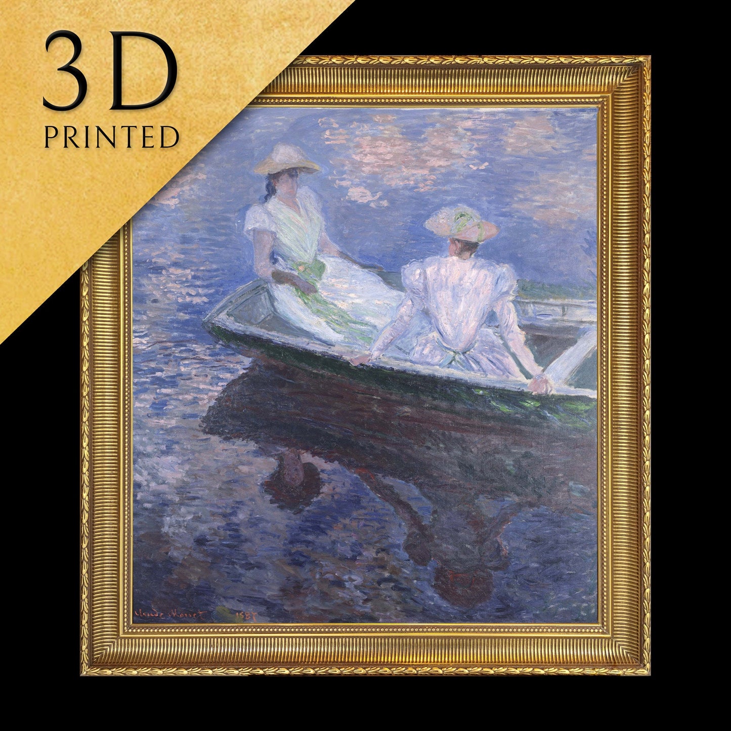 On the Boat by Cloude Monet, 3d Printed with texture and brush strokes looks like original oil painting.