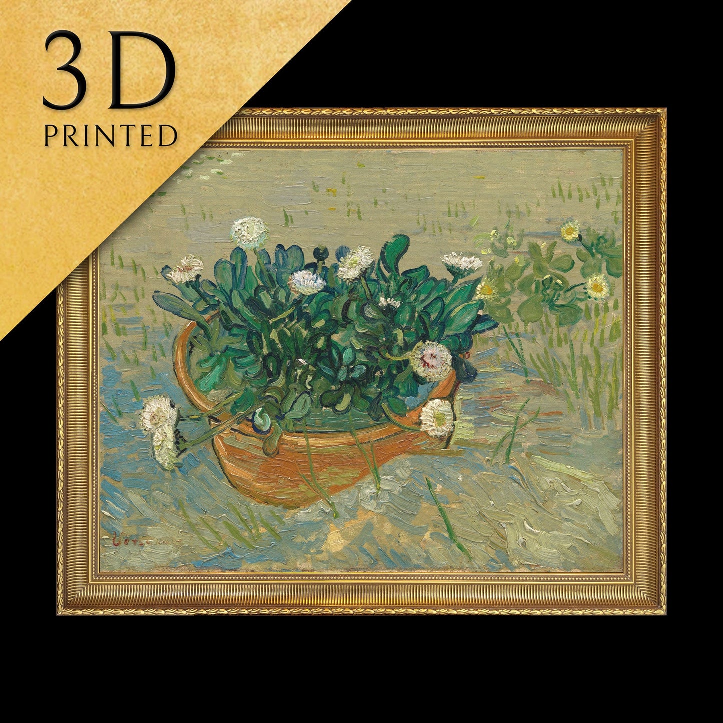 Daisies, Arles by Van Gogh, 3d Printed with texture and brush strokes looks like original oil painting.