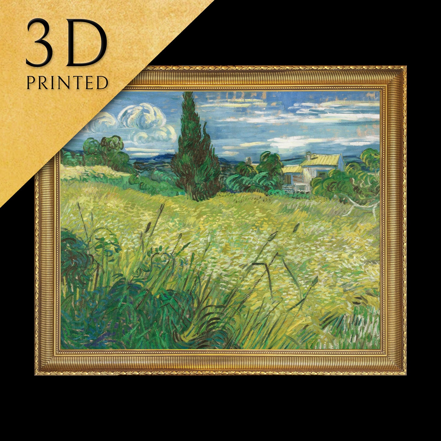 Green Field by Van Gogh, 3d Printed with texture and brush strokes looks like original oil-painting.