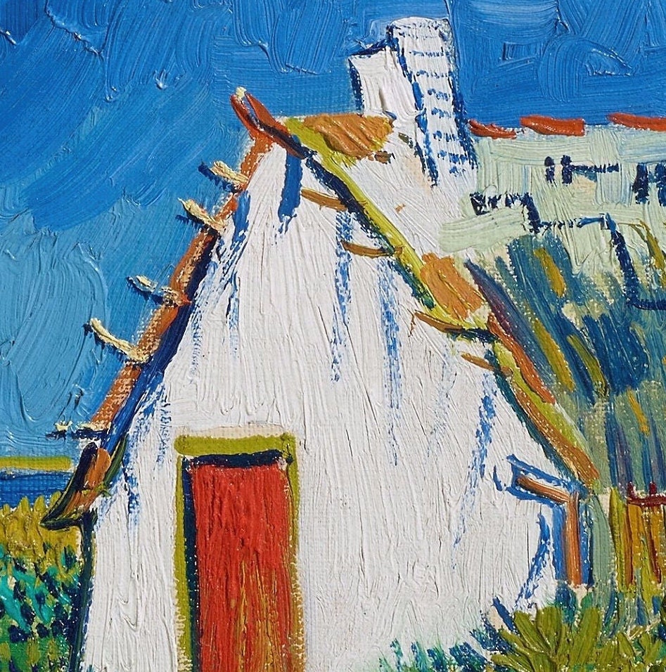 Three white cottages in Saintes-Maries by Van Gogh ,3d Printed with texture and brush strokes looks like original oil painting.