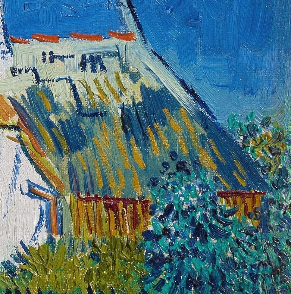 Three white cottages in Saintes-Maries by Van Gogh ,3d Printed with texture and brush strokes looks like original oil painting.