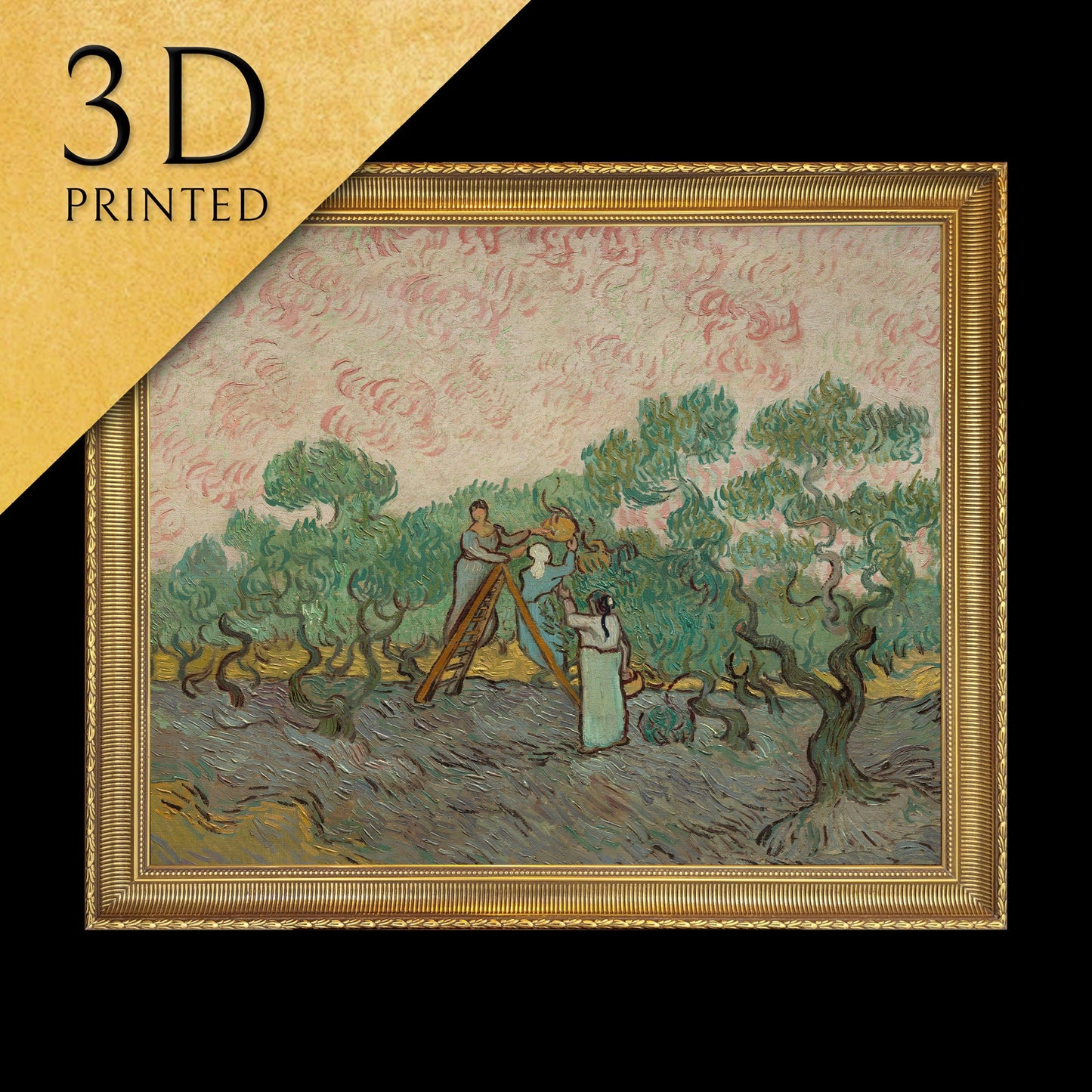 Women Picking Olives by Van Gogh, 3d Printed with texture and brush strokes looks like original oil painting