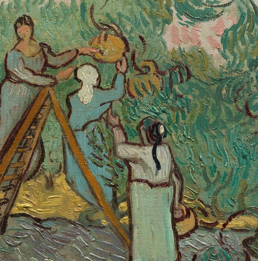 Women Picking Olives by Van Gogh, 3d Printed with texture and brush strokes looks like original oil painting