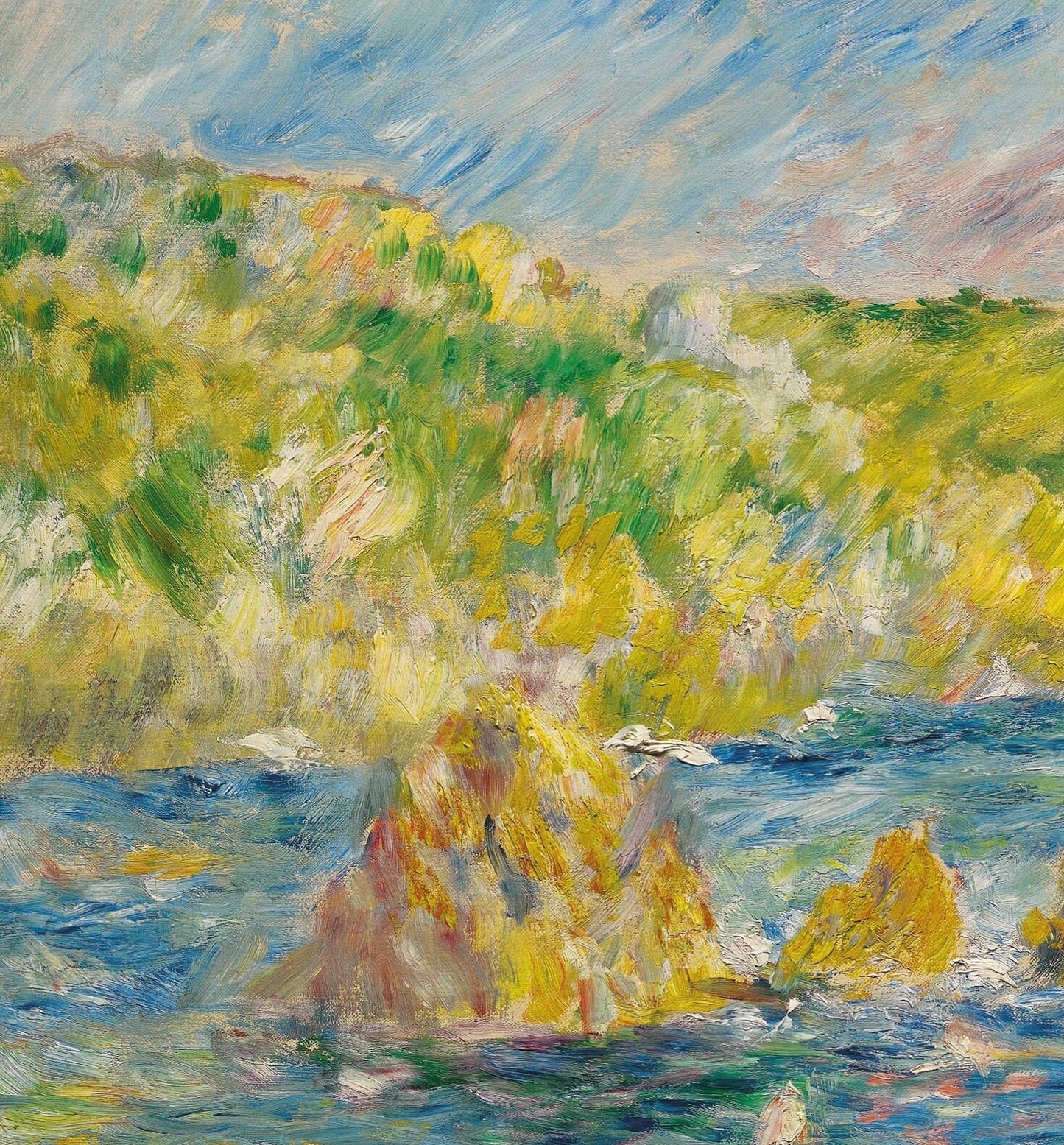 Rochers de Guernesey Avec by Pierre Auguste Renoir, 3d Printed with texture and brush strokes looks like original oil painting