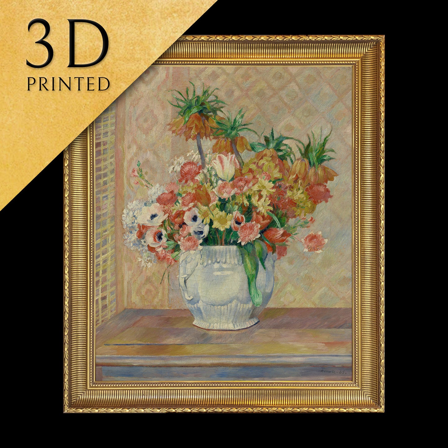 Still Life Flowers by Pierre Auguste Renoir, 3d Printed with texture and brush strokes looks like original oil painting