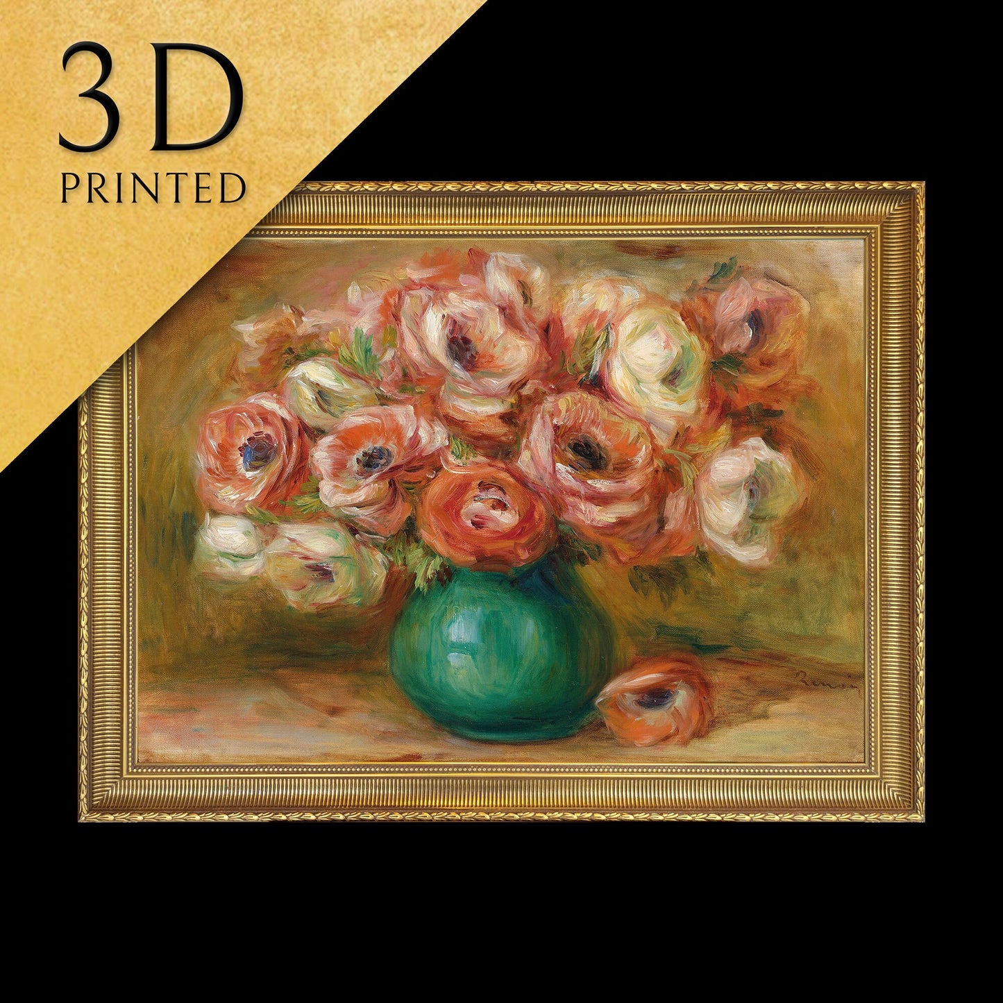 Vase d’anemones by Pierre Auguste Renoir, 3d Printed with texture and brush strokes looks like original oil painting