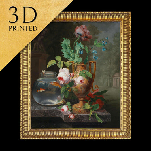 With Flowers In A Vase And Goldfish Bowl by Jean Baptiste Berré, 3d Printed with texture and brush strokes looks like original oil painting