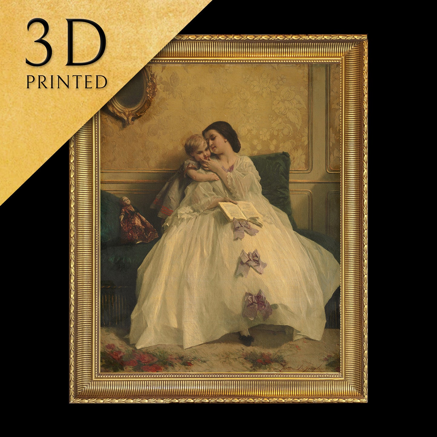 Mother and child Gustave by Leonard de Jonghe, 3d Printed with texture and brush strokes looks like original oil painting