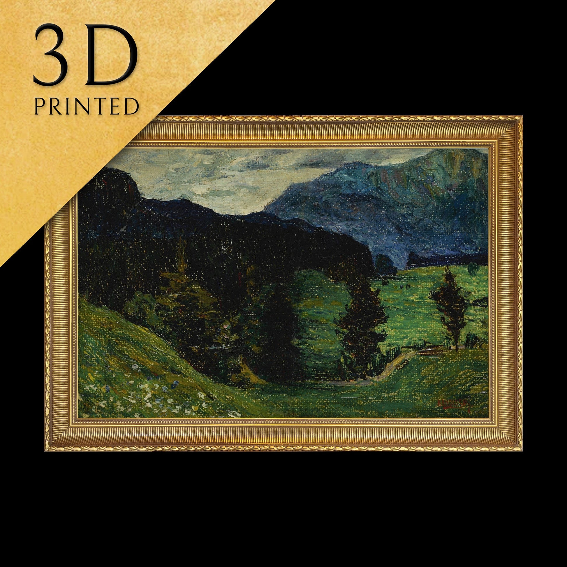 Kochel , Mountains with Firs by Wassily Kandinsky, 3d Printed with texture and brush strokes looks like original oil painting