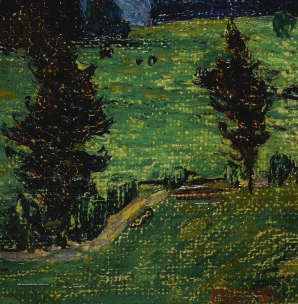 Kochel , Mountains with Firs by Wassily Kandinsky, 3d Printed with texture and brush strokes looks like original oil painting