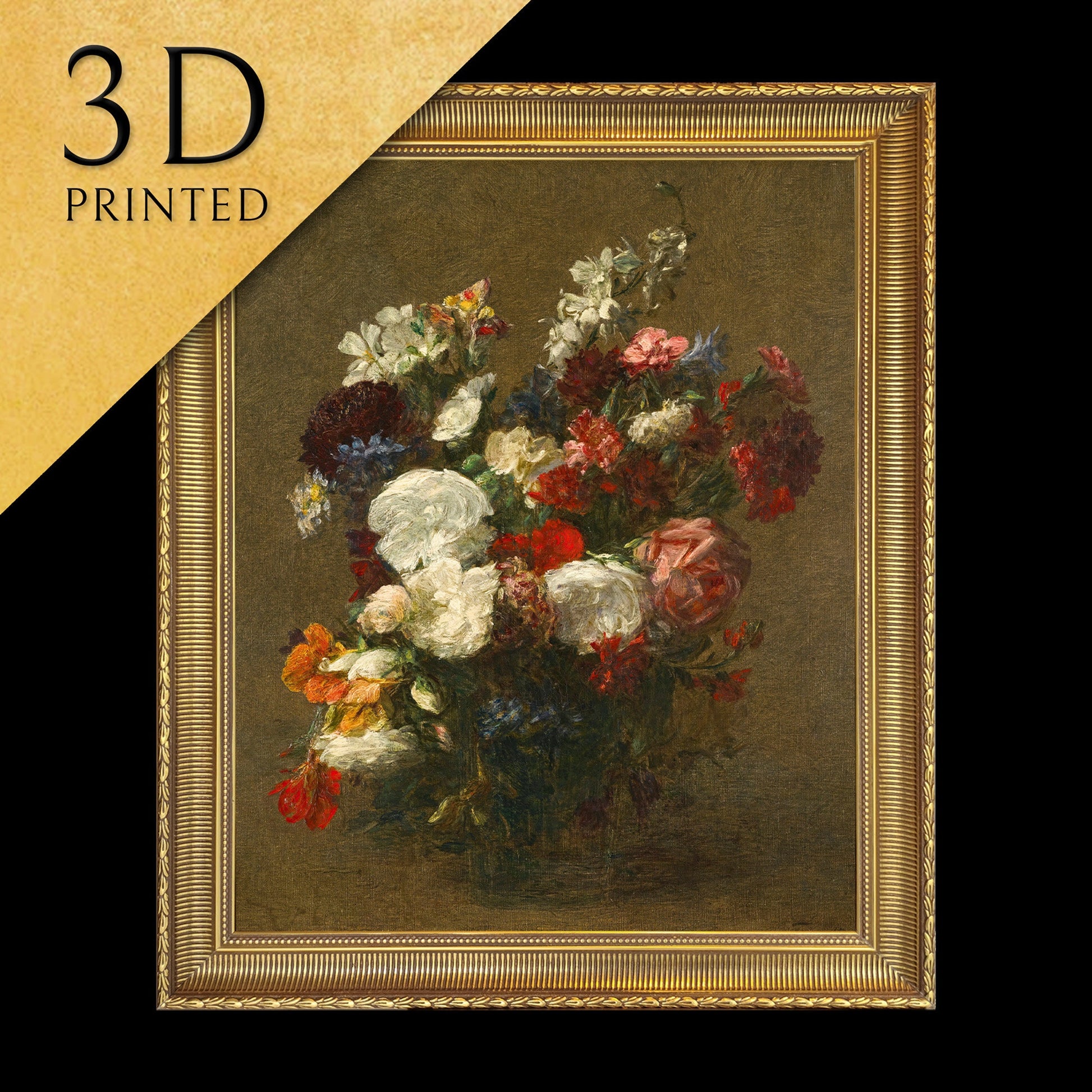 Fleurs Diverses by Henri Fantin, 3d Printed with texture and brush strokes looks like original oil painting