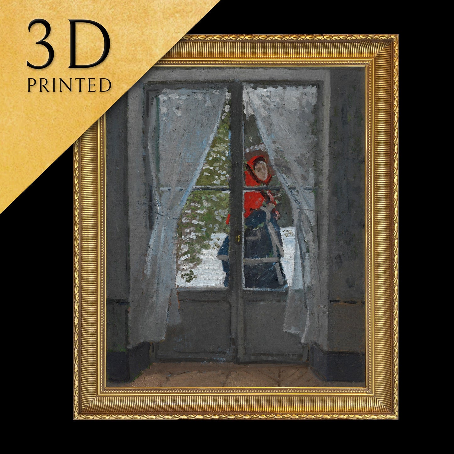 The Red Kerchief by Claude Monet, 3d Printed with texture and brush strokes looks like original oil painting.