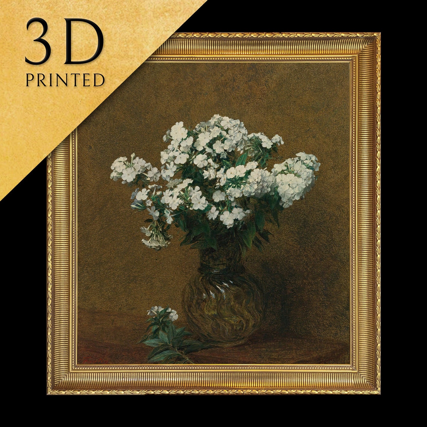 Phlox Blancs Dans Un Vase by Henri Fantin Latour, 3d Printed with texture and brush strokes looks like original oil painting