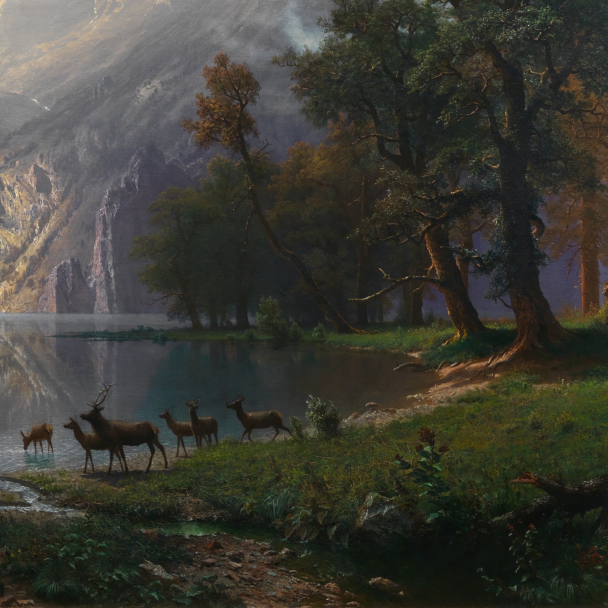 Among the Sierra Nevada, California by Albert Bierstadt,3d Printed with texture and brush strokes looks like original oil painting.