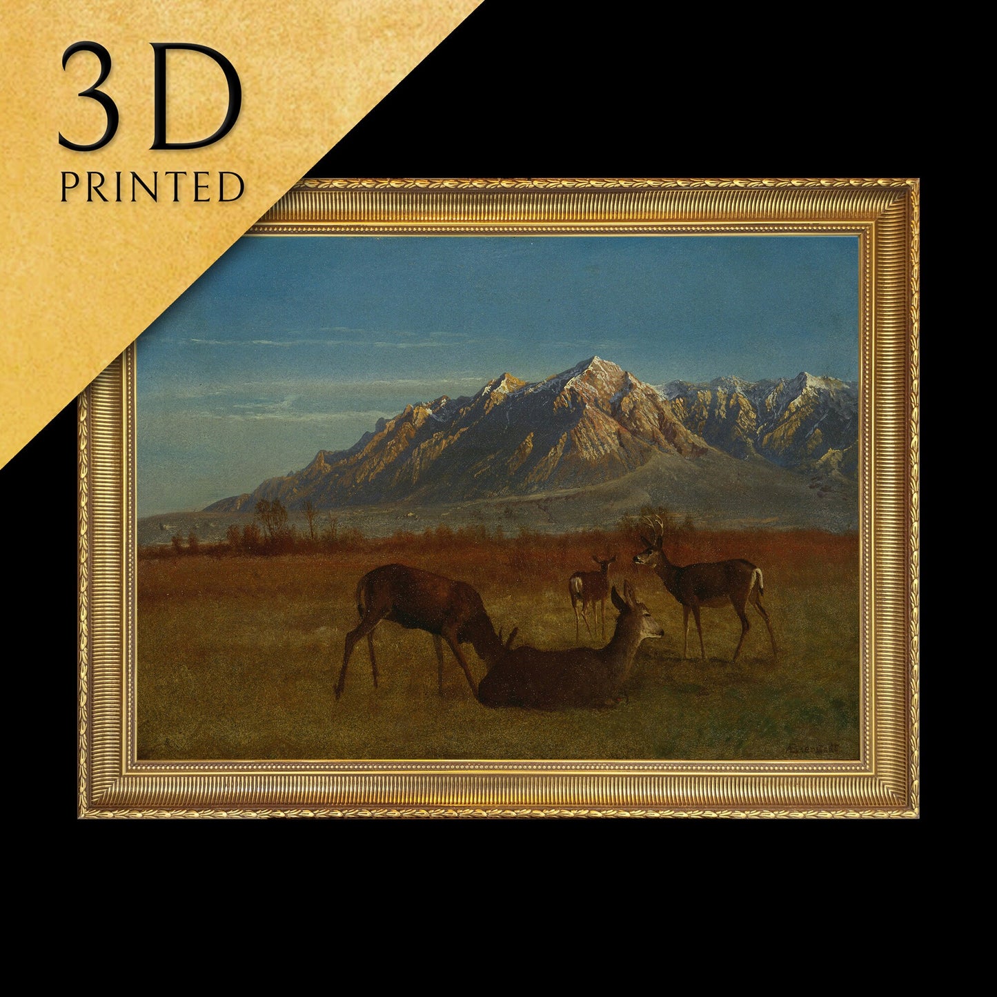 Deer in Mountain Home- by Albert Bierstadt,3d Printed with texture and brush strokes looks like original oil-painting, code:818