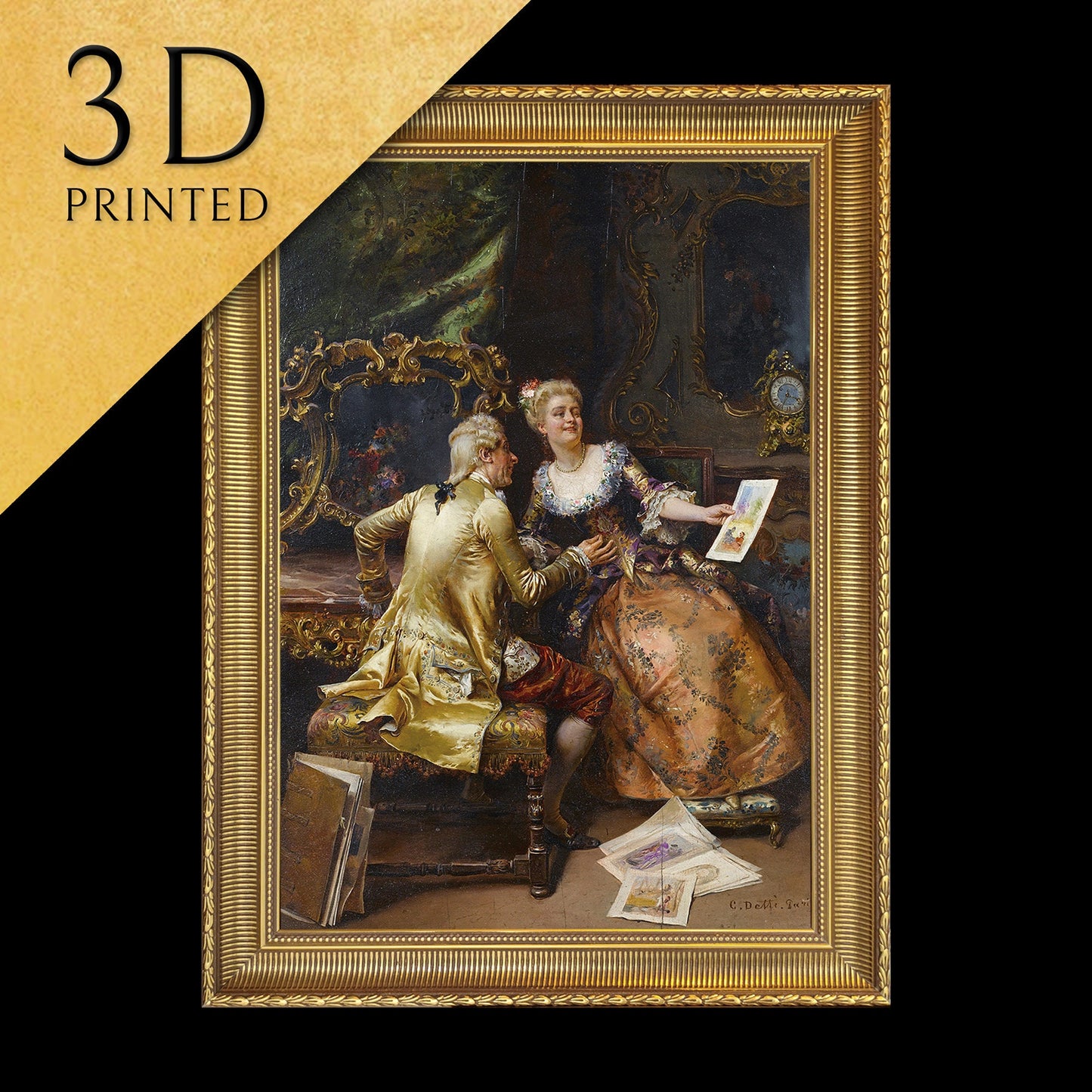 Her drawing master’s critique - by Cesare Auguste Detti, 3d Printed with texture and brush strokes looks like original oil painting.