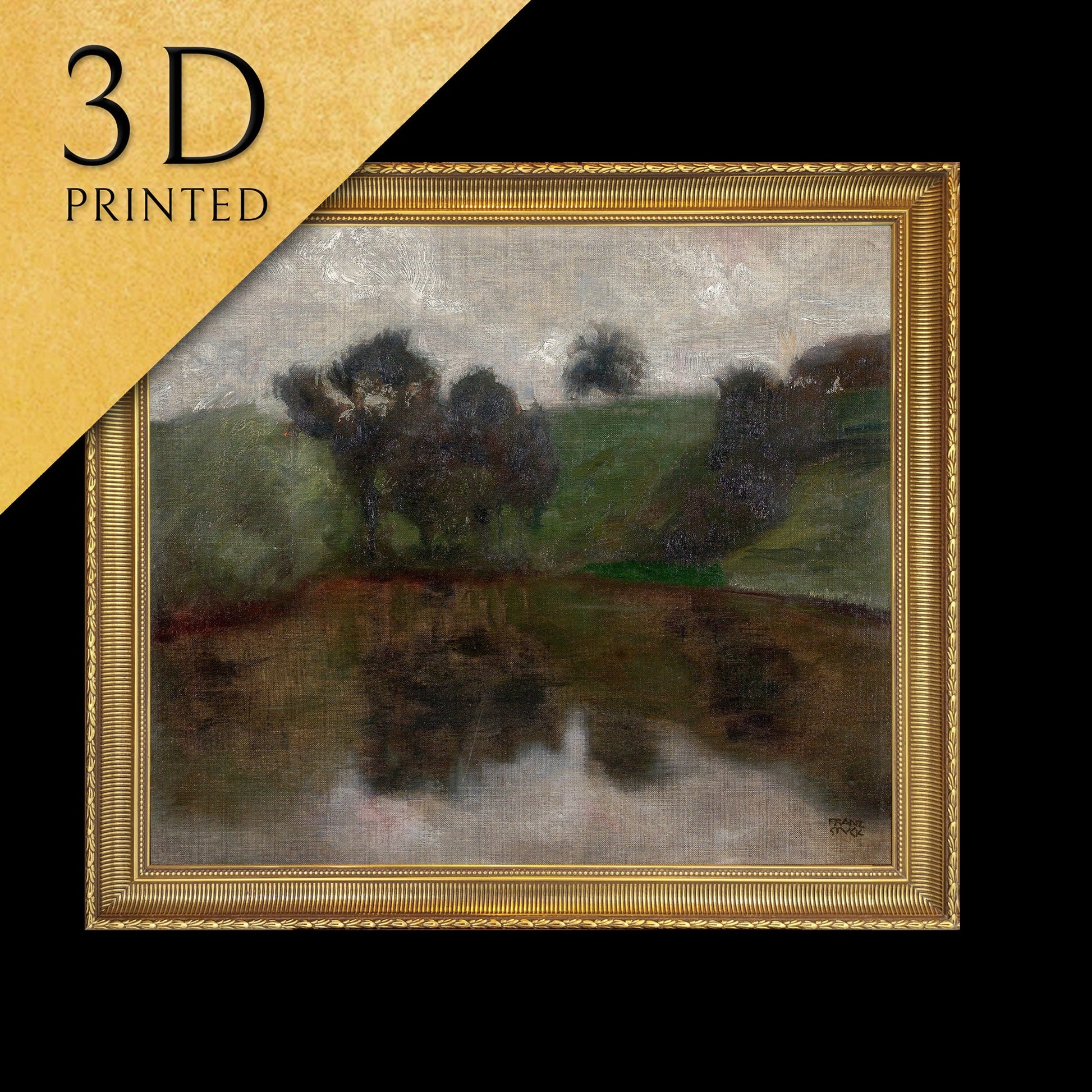 Landscape by Franz von Stuck, 3d Printed with texture and brush strokes looks like original oilpainting.