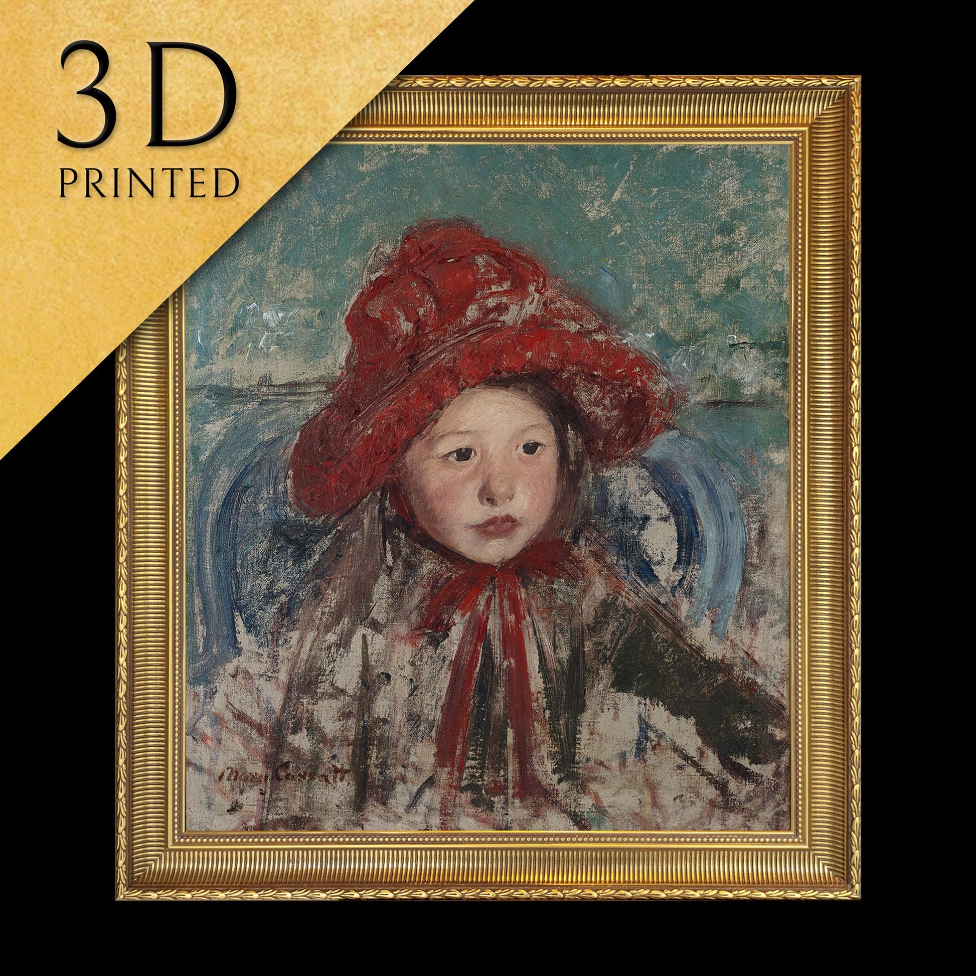 Little Girl in a Large Red Hat by Mary Cassatt,3d Printed with texture and brush strokes looks like original oilpainting.