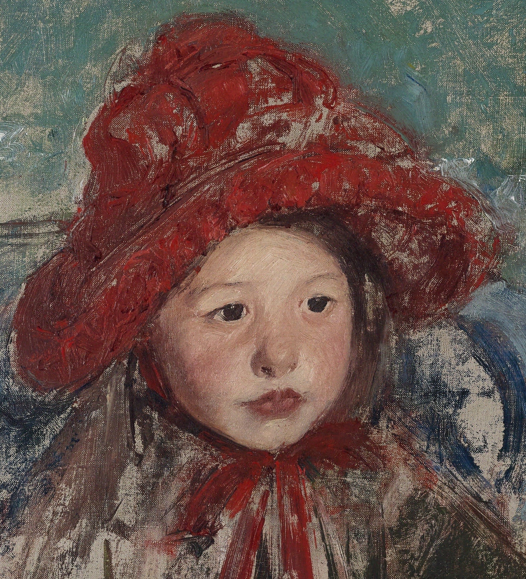 Little Girl in a Large Red Hat by Mary Cassatt,3d Printed with texture and brush strokes looks like original oilpainting.