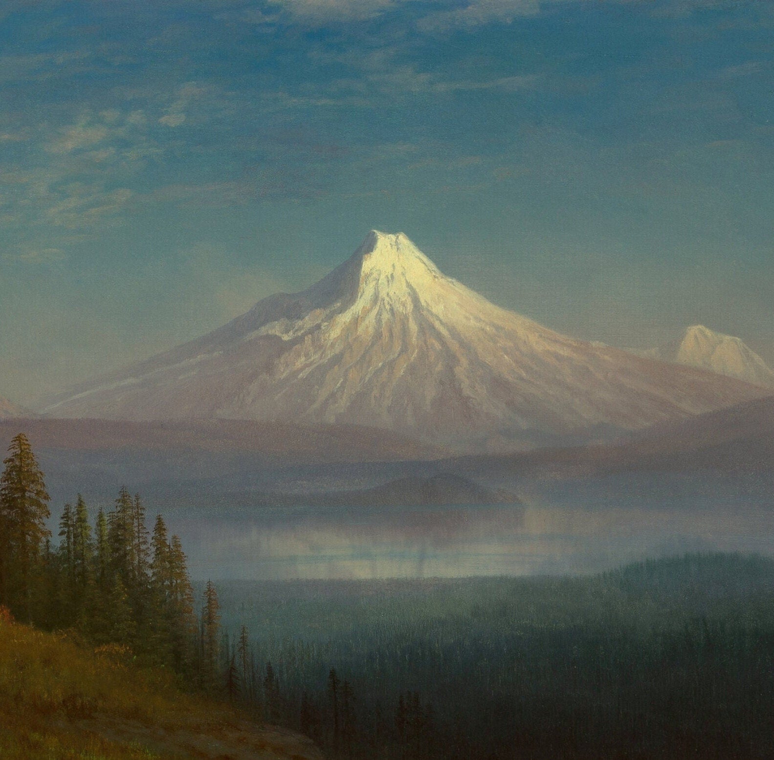 Mount St. Helens, Columbia River by Albert Bierstadt,3d Printed with texture and brush strokes looks like original oil painting.