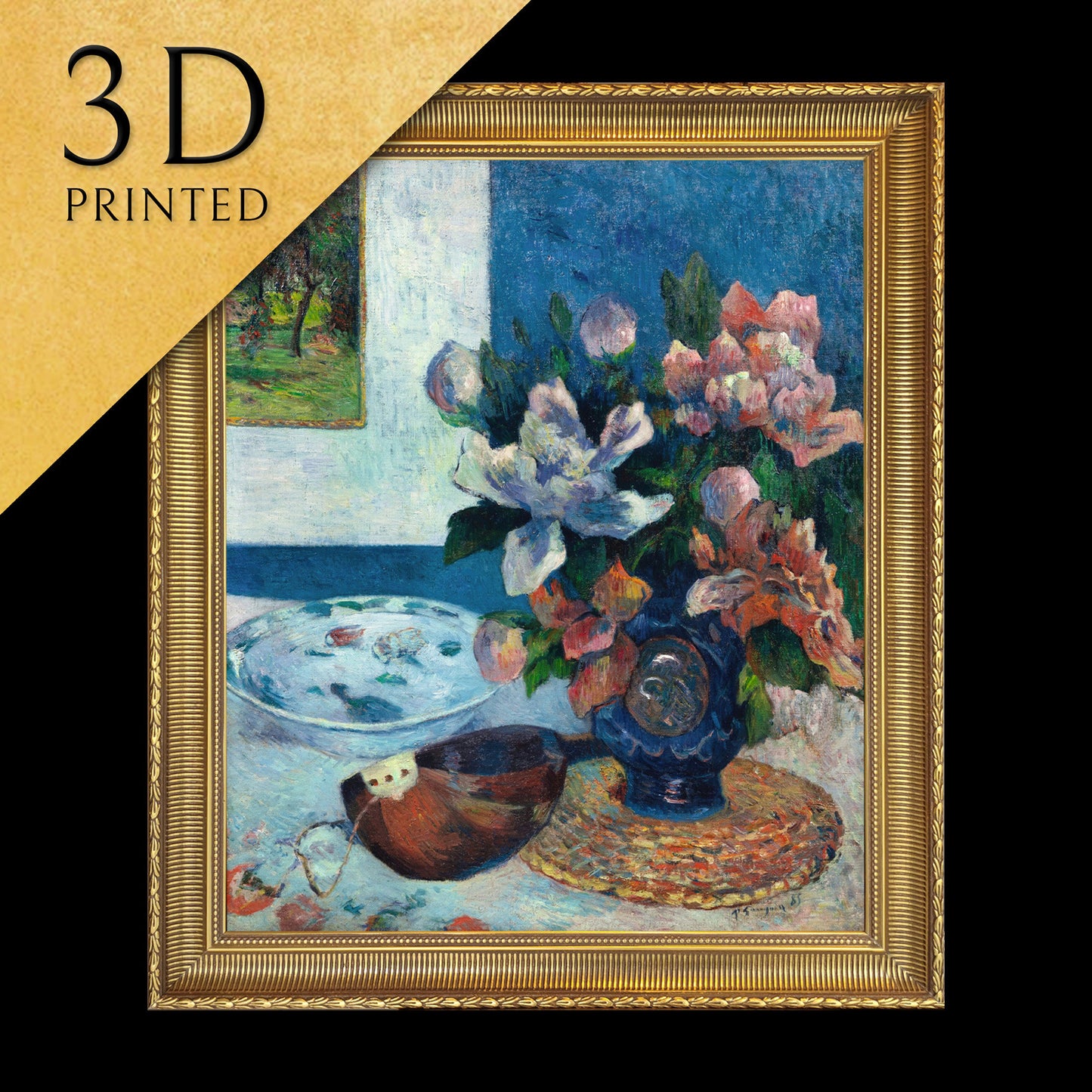 Nature morte avec pivoines de chine - by Paul Gauguin,3d Printed with texture and brush strokes looks like original oil painting.