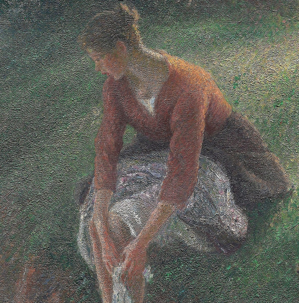 Woman Bathing Her Feet in a Brook - by Camille Pissarro ,3d Printed with texture and brush strokes looks like original oil painting.