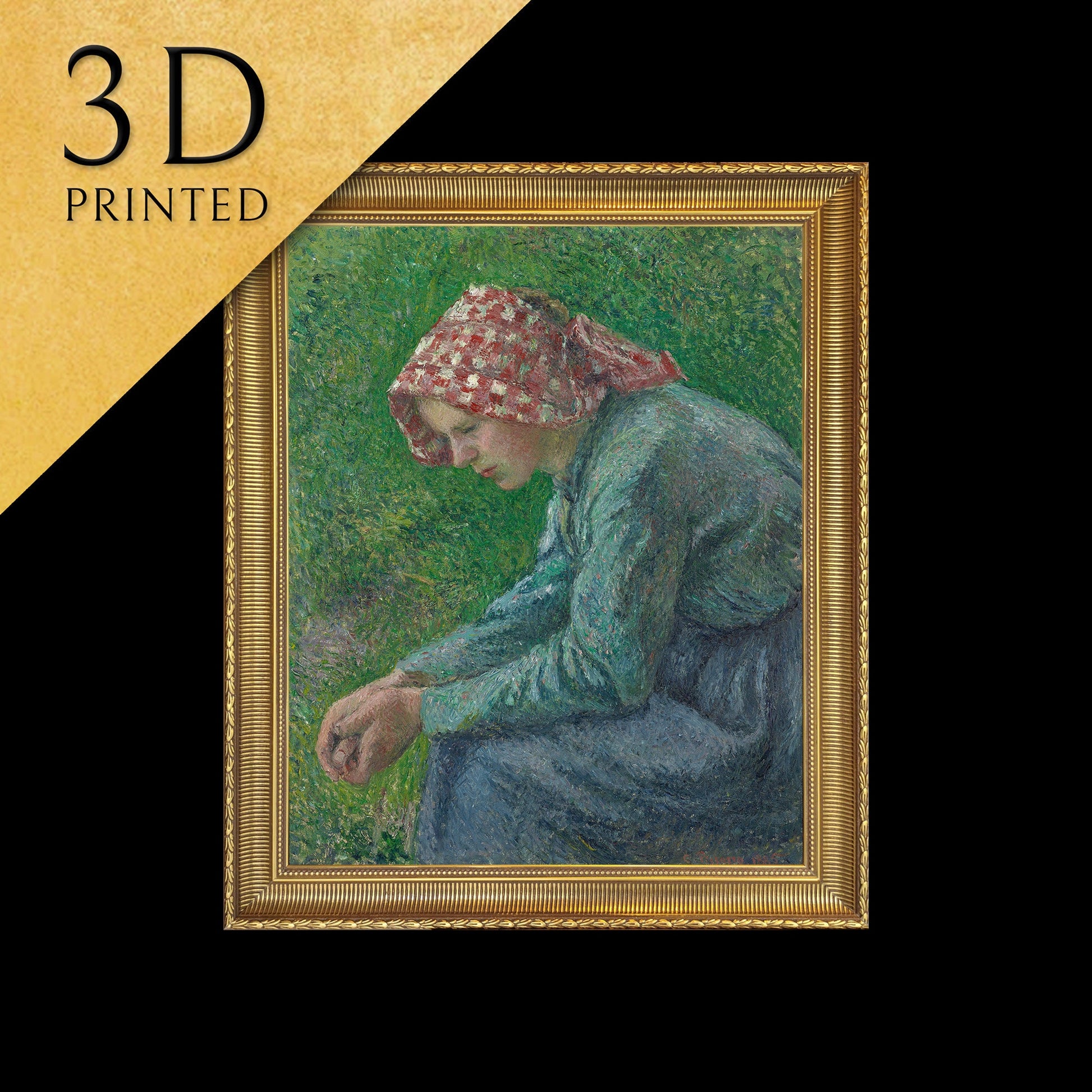 A Seated Peasant Woman - by Camille Pissarro, 3d Printed with texture and brush strokes looks like original oil painting.